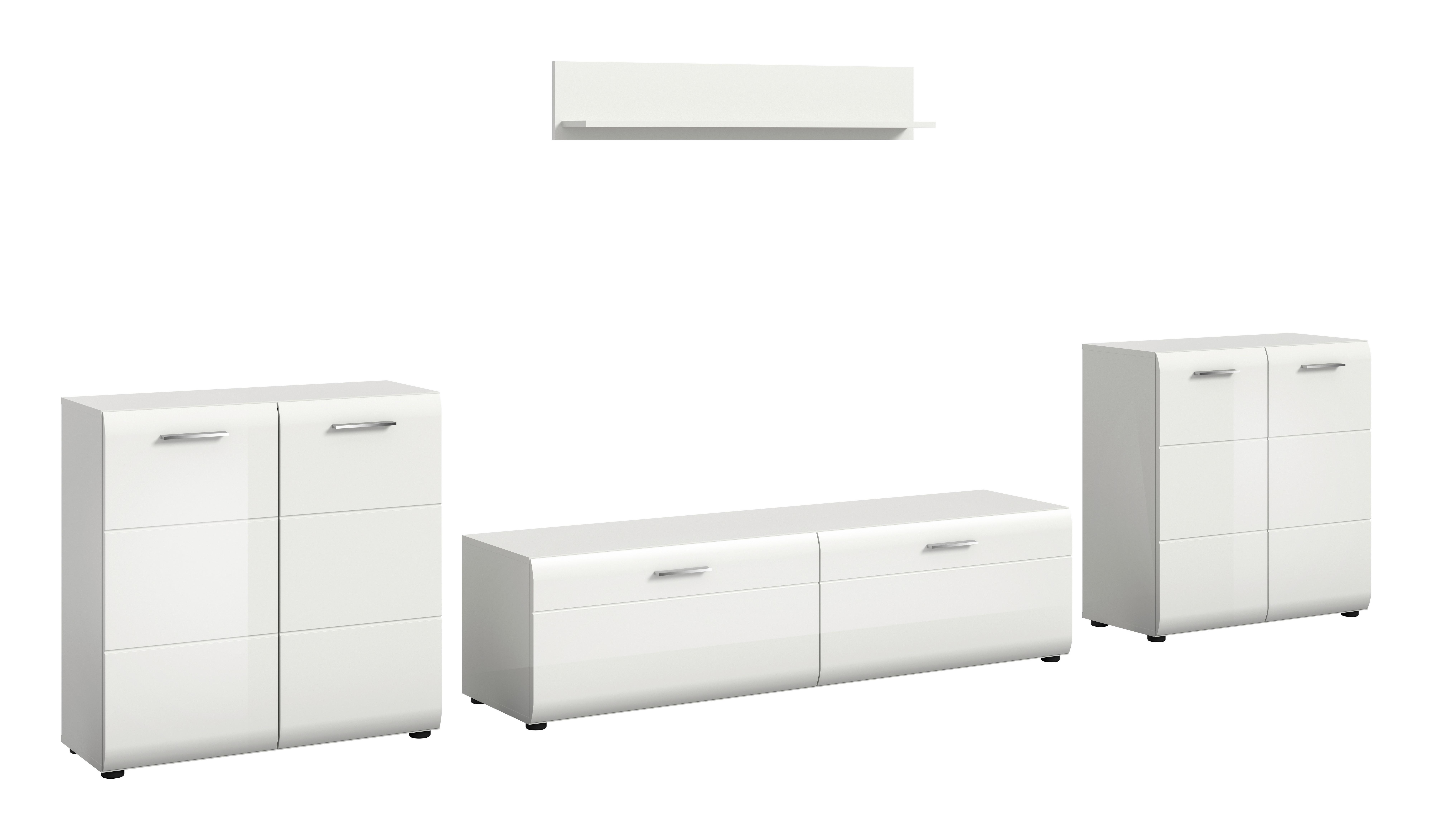 Dnevni Regal Ice, Bela Visok Sijaj, 4-Delni - srebrne barve/črna, Design, umetna masa/leseni material (350/160/41cm) - Livetastic