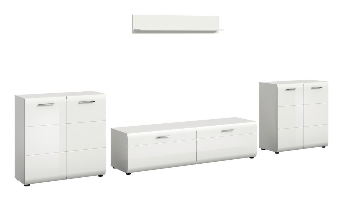 Dnevni Regal Ice, Bela Visok Sijaj, 4-Delni - srebrne barve/črna, Design, umetna masa/leseni material (350/160/41cm) - Livetastic