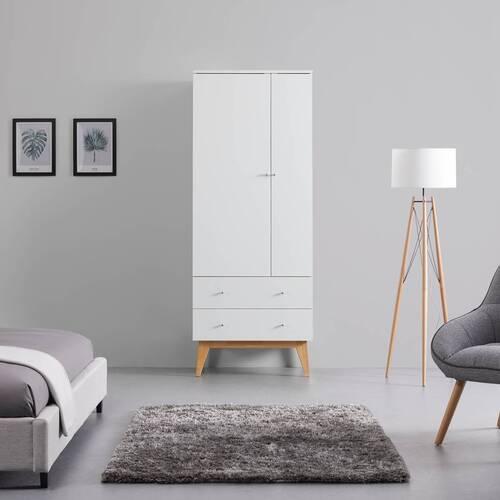 DREHTÜRENSCHRANK in weiß "Milo" - Weiss/Silberfarben, Modern, Holz/Metall (80/205/55cm) - Bessagi Home