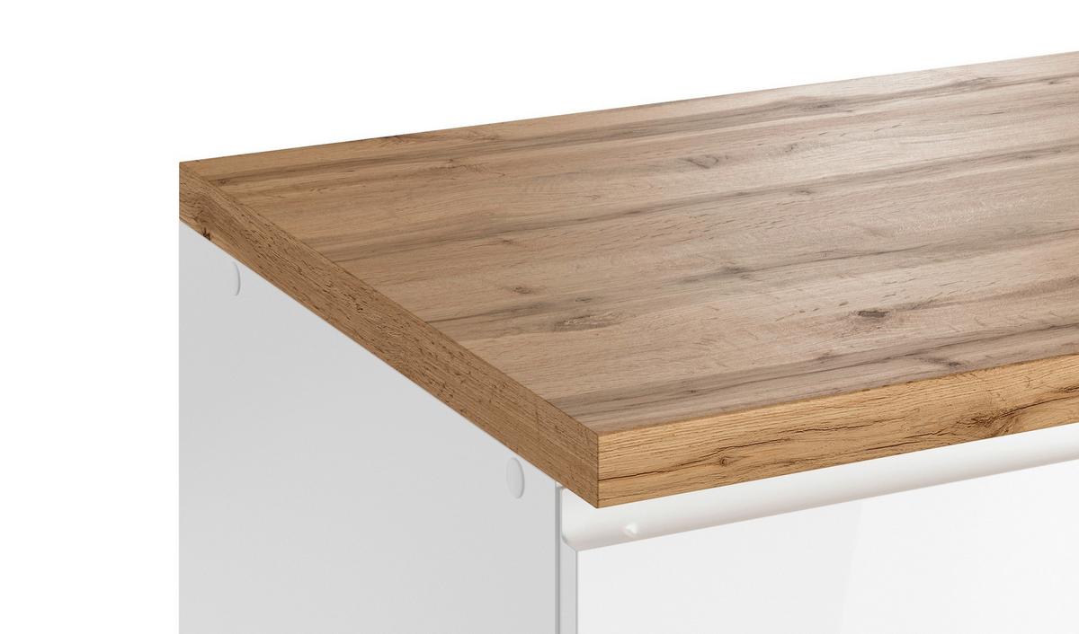 Küchenzeile Monza ohne Geräte ca. 360 cm Weiß/Eiche + Spüle - Weiß Hochglanz/Eiche Wotan, LIFESTYLE, Holzwerkstoff (360cm) - Held