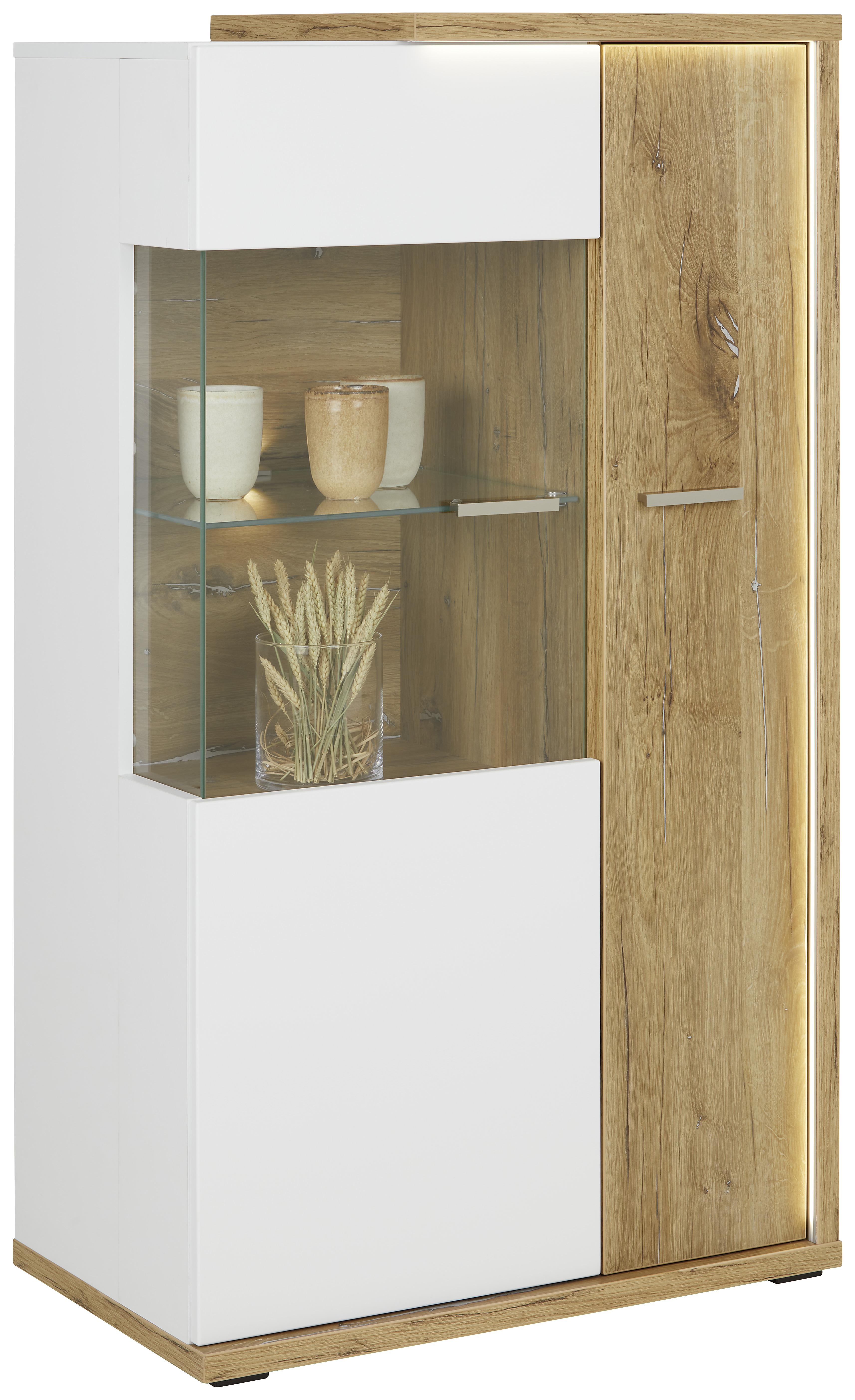 Highboard in Weiß/Eichefarben - MODERN, Glas/Holzwerkstoff (73,5/131,6/43,6cm) - Modern Living