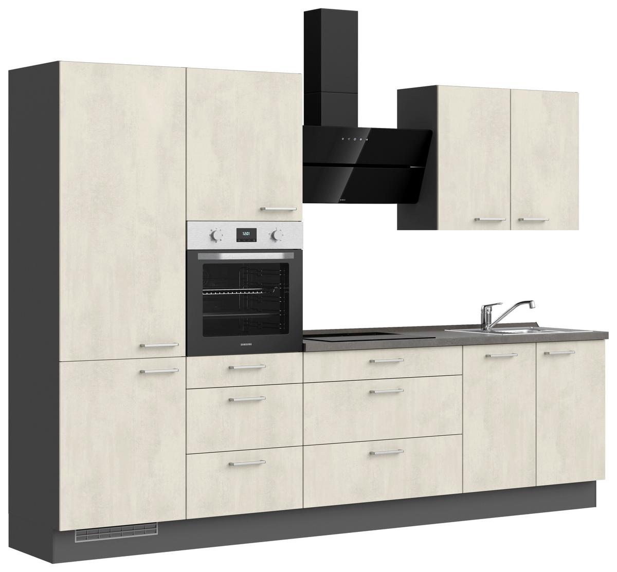 Küchenblock Riva High m. Geräten Weiß - Schieferfarben/Edelstahlfarben, MODERN, Holzwerkstoff/Metall (300cm) - Nobilia