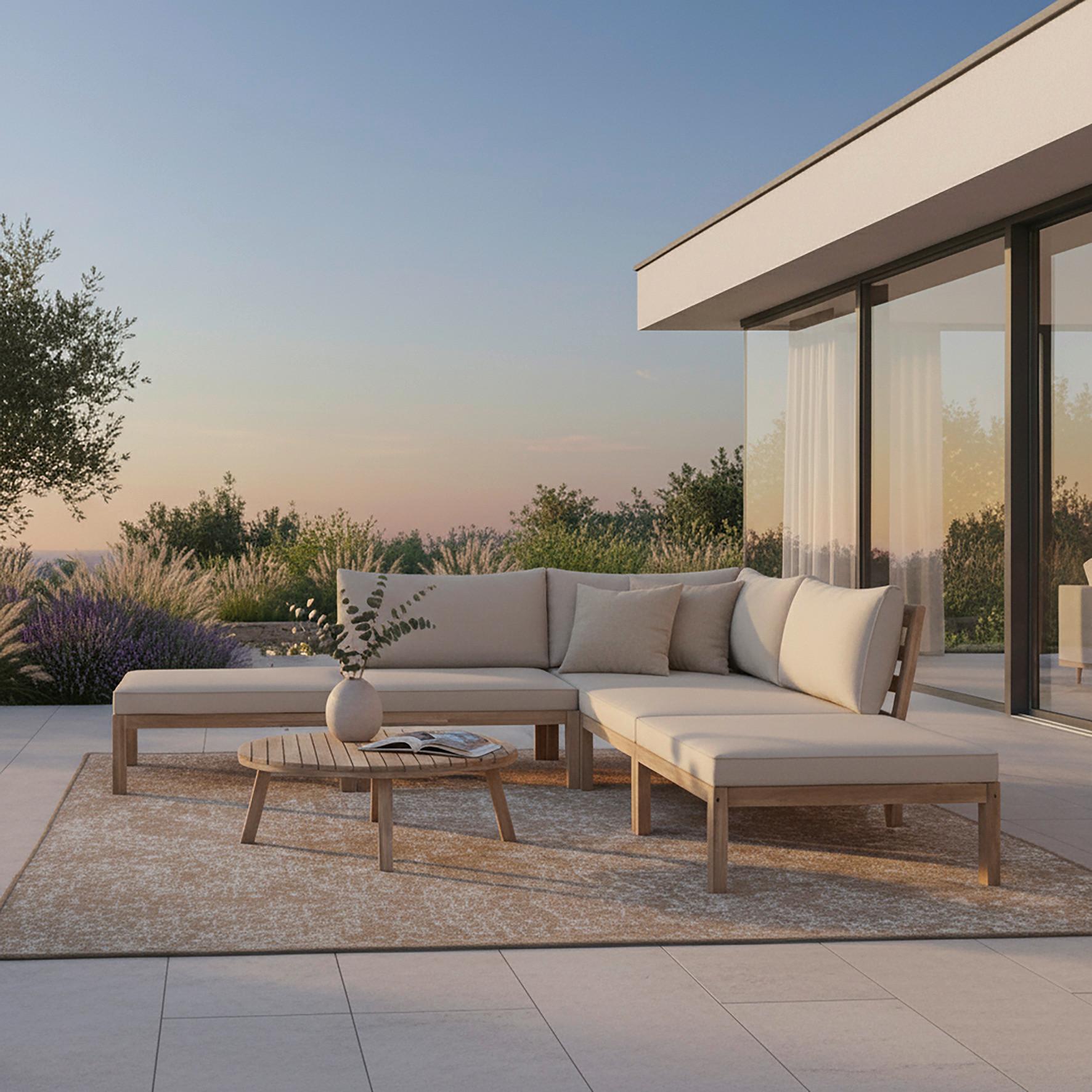 Kerti Garnitúra Lina - krémszínű/akáciaszínű, Modern, textil/fa (250/250cm) - Bessagi Garden