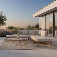 Loungegarnitur Lina Creme Echtholz/Outdoorstoff - Creme/Akaziefarben, MODERN, Holz/Textil (250/250cm) - Bessagi Garden