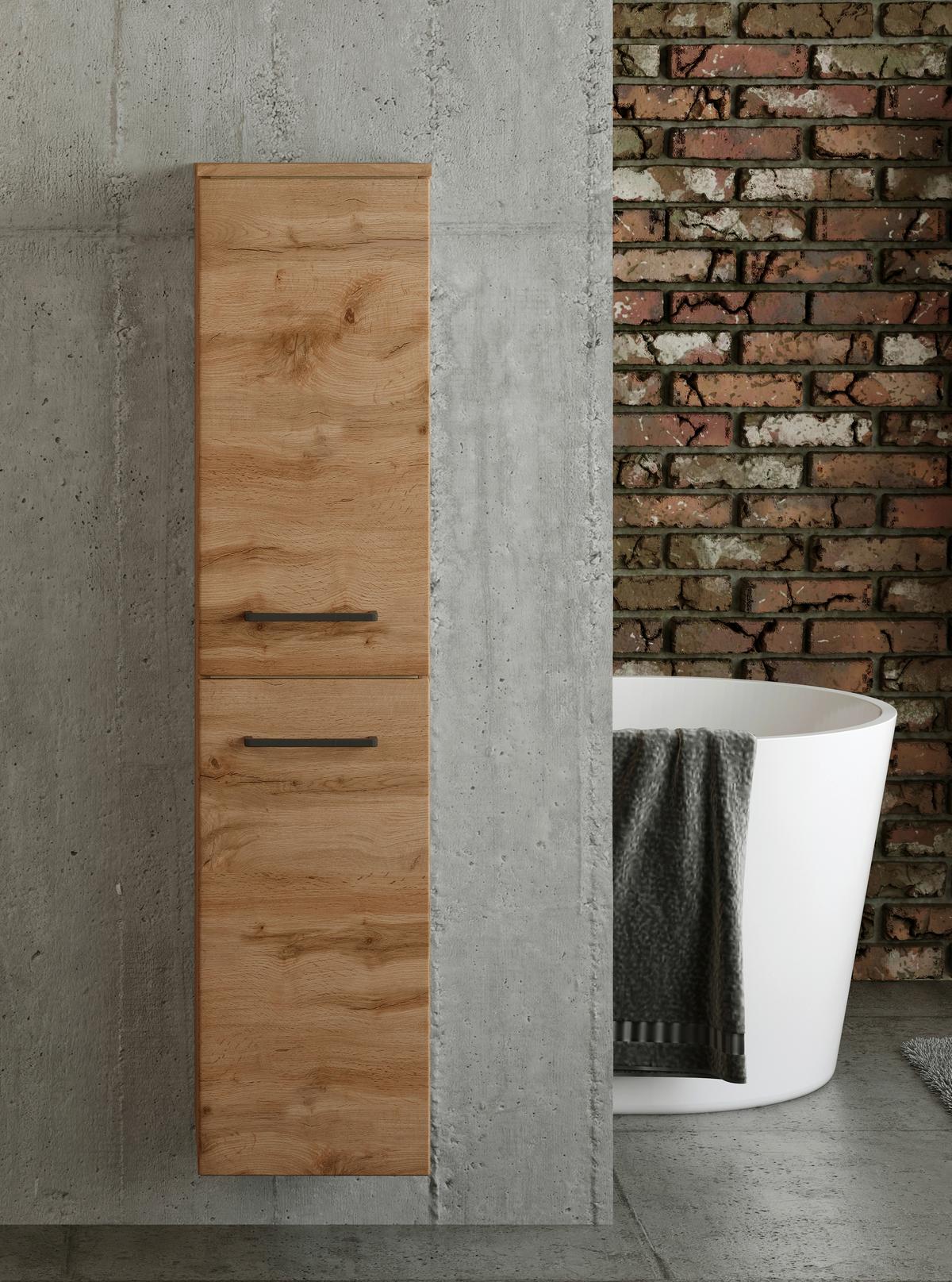 MIDISCHRANK MANCHESTER - Eichefarben/Schwarz, MODERN, Holzwerkstoff/Metall (30/130/35cm) - Held