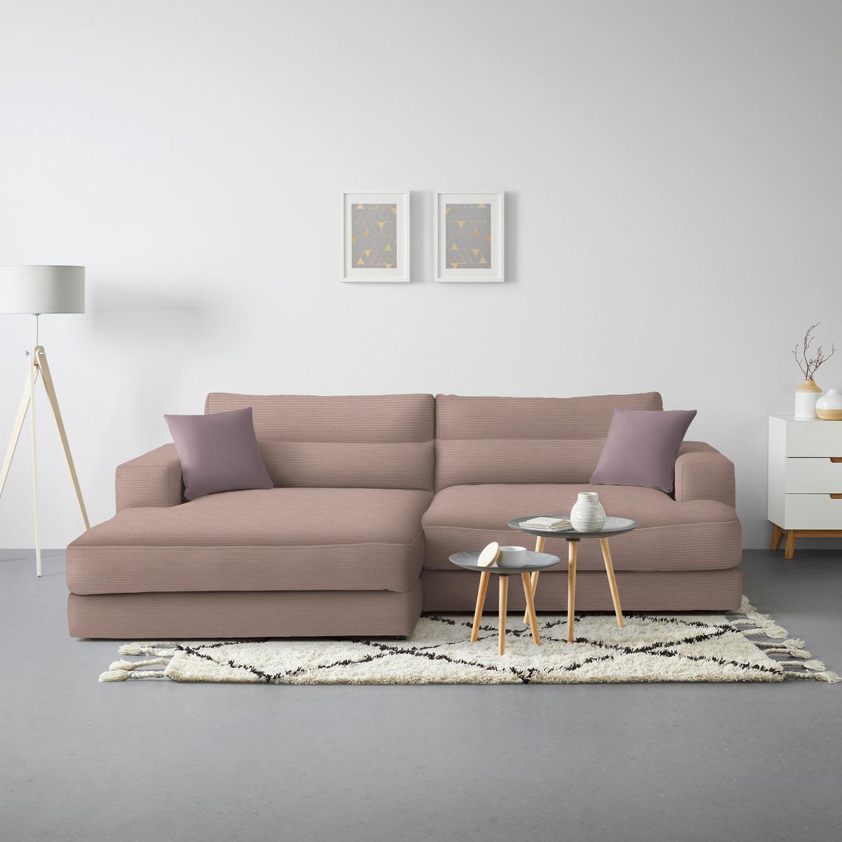 Ecksofa Fabiona links Flieder - Flieder/Schwarz, MODERN, Holz/Kunststoff (194/85/268cm) - Premium Living