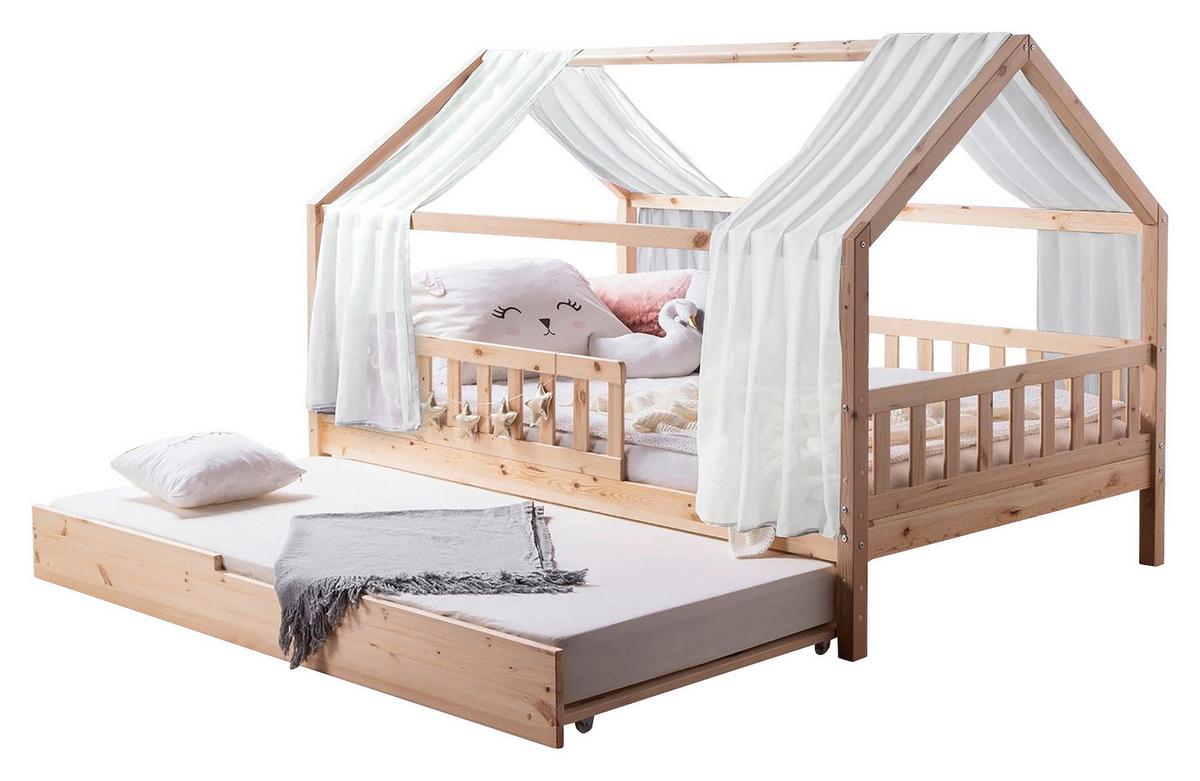 Hausbett KIM Naturfarben ca. 100x200 cm Echtholz - Naturfarben/Weiß, MODERN, Holz/Textil (100/200cm) - MID.YOU