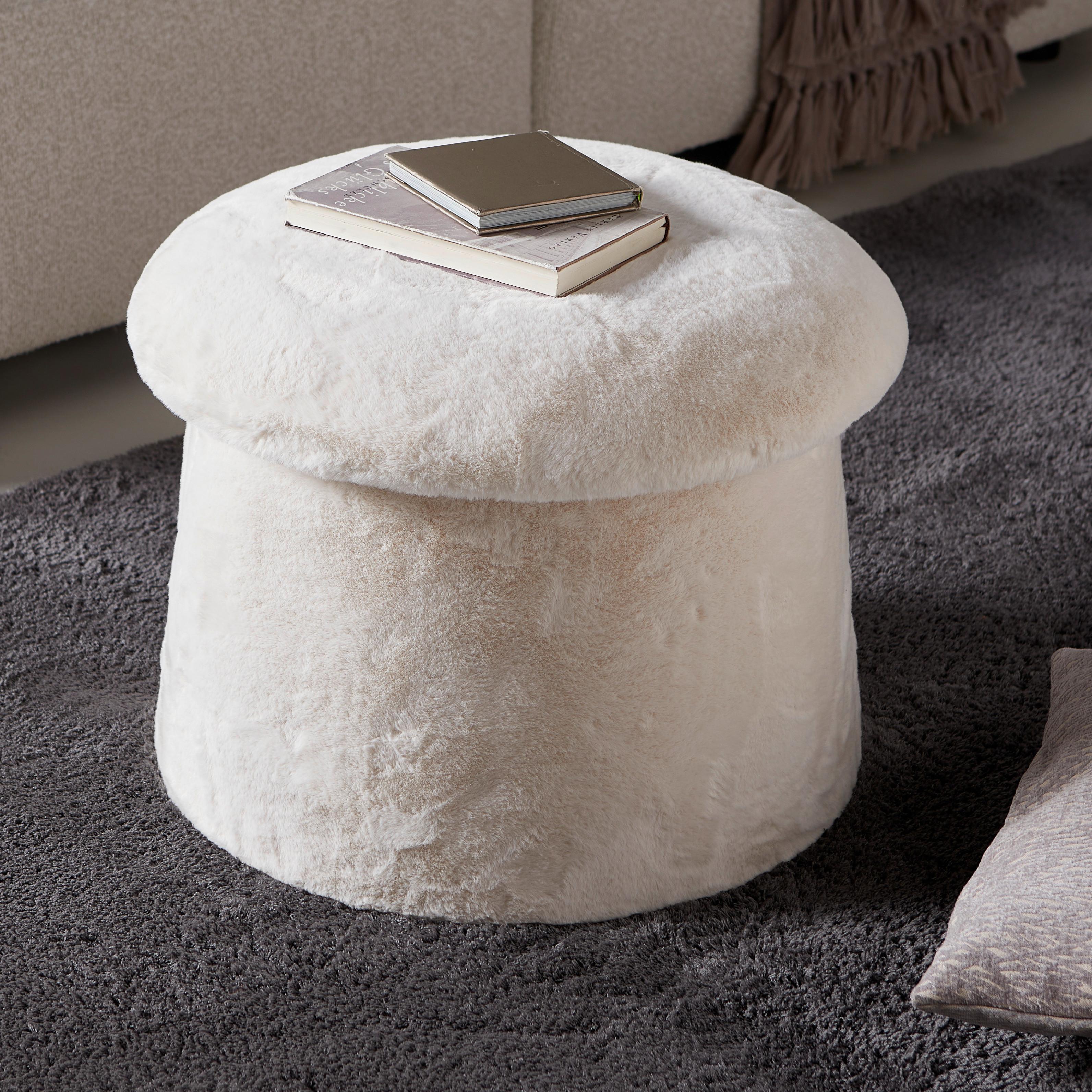 Hocker Fungi mit Stauraum Kunstfell in beige - Taupe, ROMANTIK / LANDHAUS, Holzwerkstoff/Textil (51/39/51cm) - Premium Living