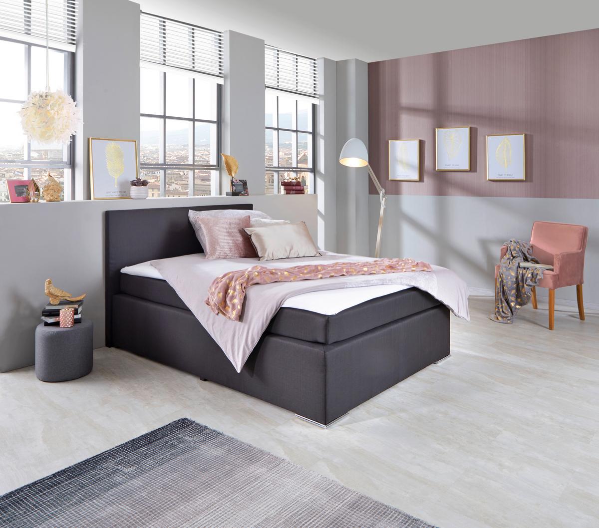 Postelja Boxspring Nero -Based-, Črna, 140x200 - barve kroma/črna, Konvencionalno, kovina/tekstil (140/200cm) - Based