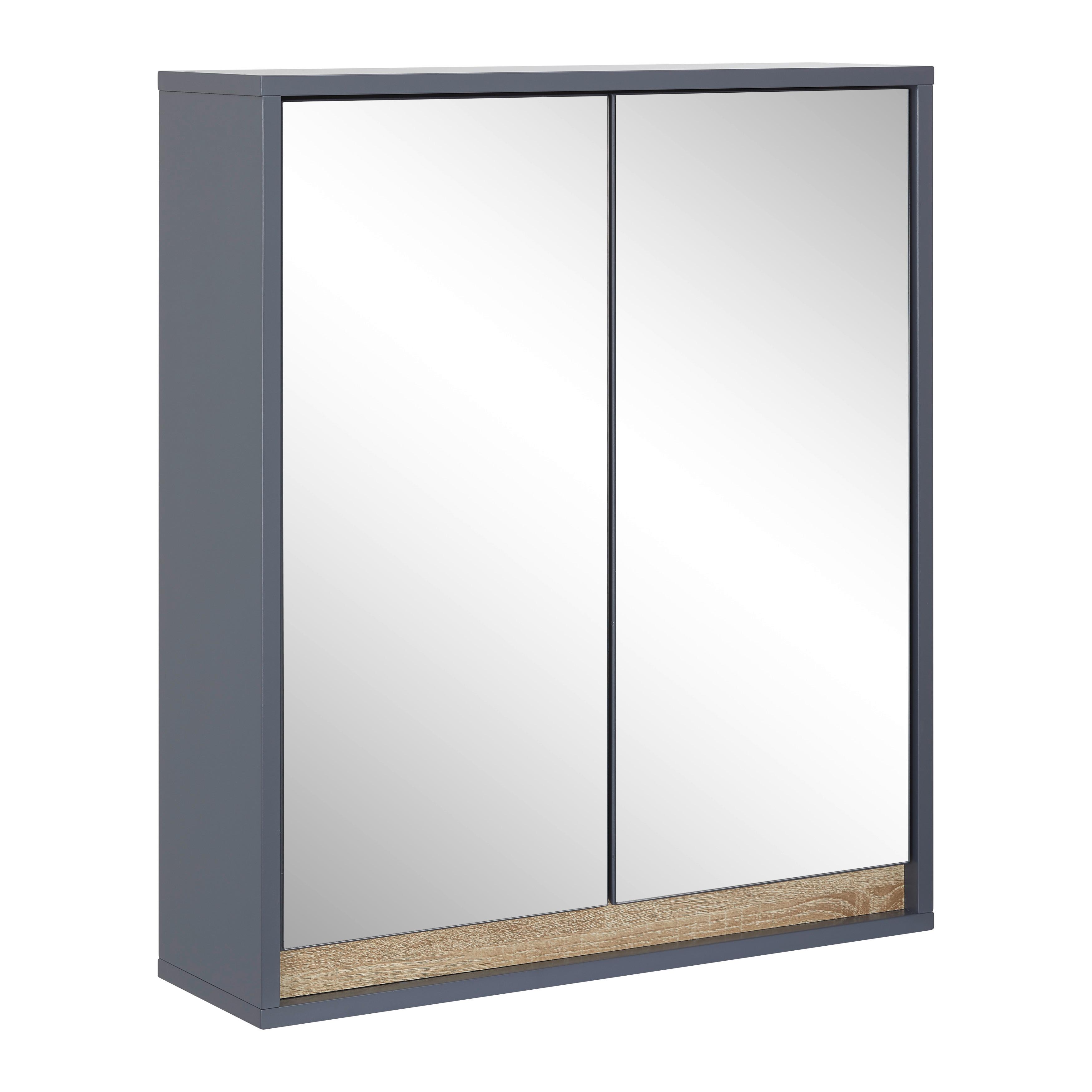 Spiegelschrank Massimo Dunkelgrau ca. 60x70x18 cm - Dunkelgrau/Silberfarben, MODERN, Glas (60/70/18cm) - Bessagi Home