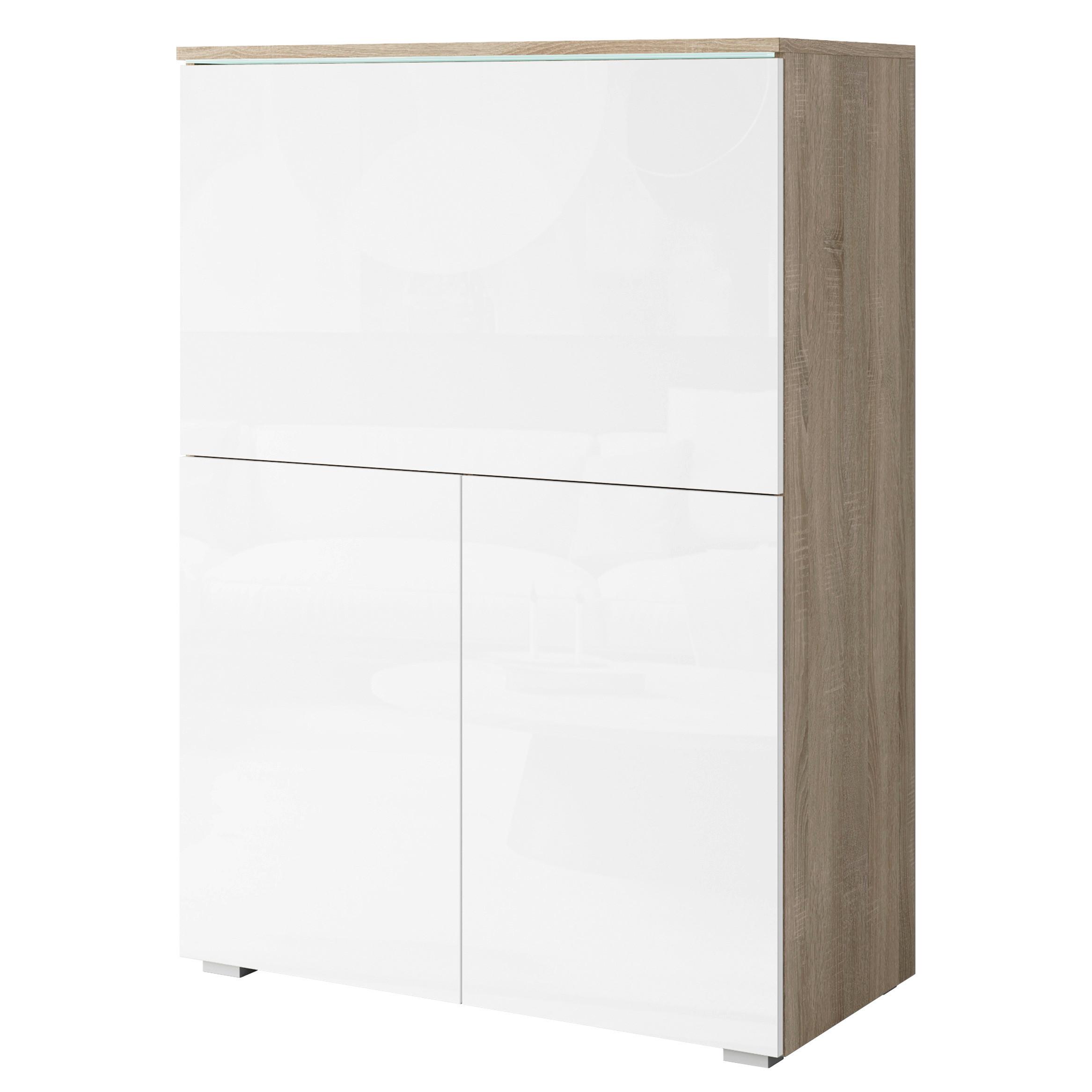 Sekretär VERA 90 Eichefarben, Weiß Hochglanz - Eichefarben/Weiß Hochglanz, Design, Holzwerkstoff/Kunststoff (90/125,1/42cm) - P & B