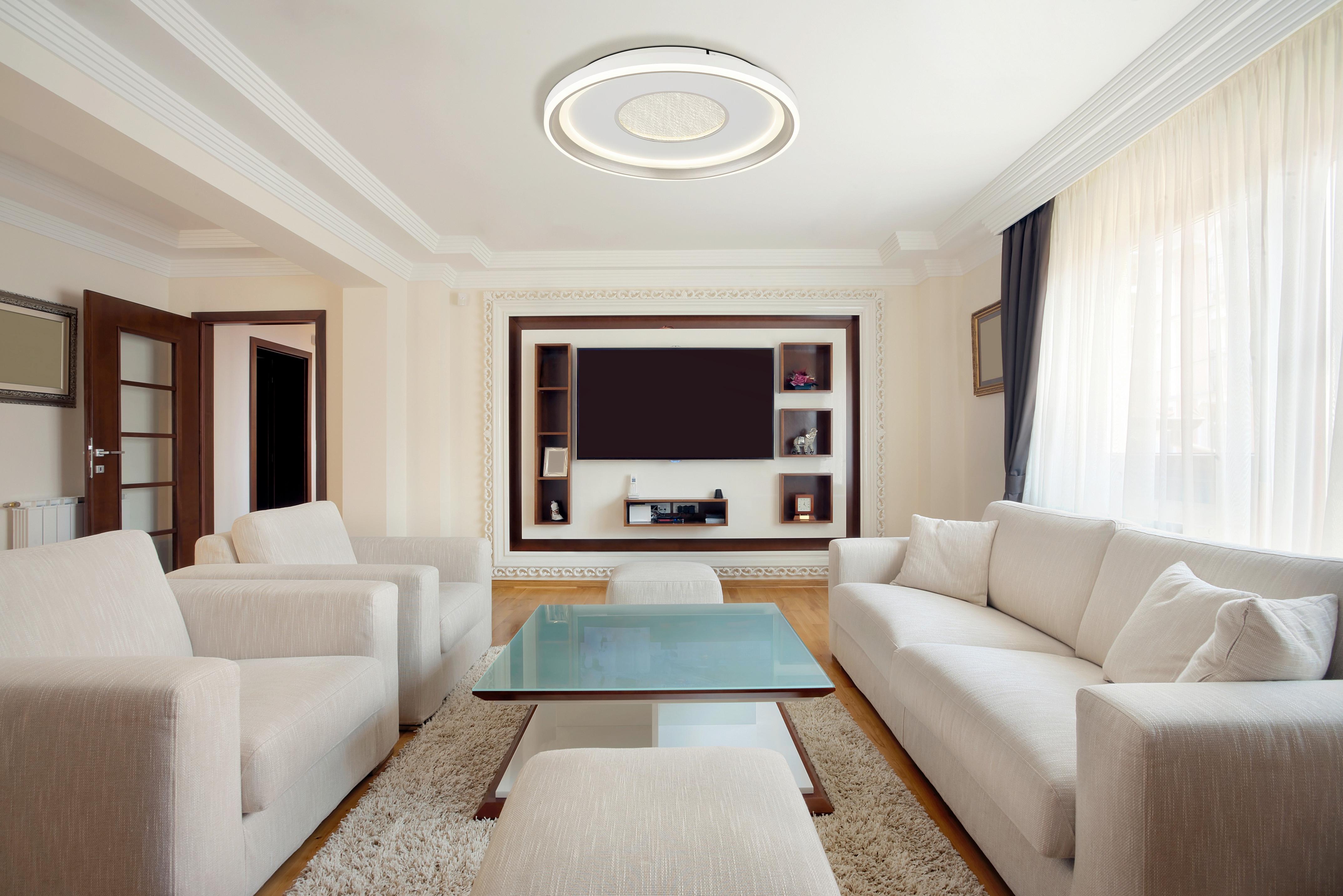 LED-DECKENLEUCHTE 48558-48 EILA - Weiss/Champagner, Design, Kunststoff/Metall (48/7,5cm) - Globo