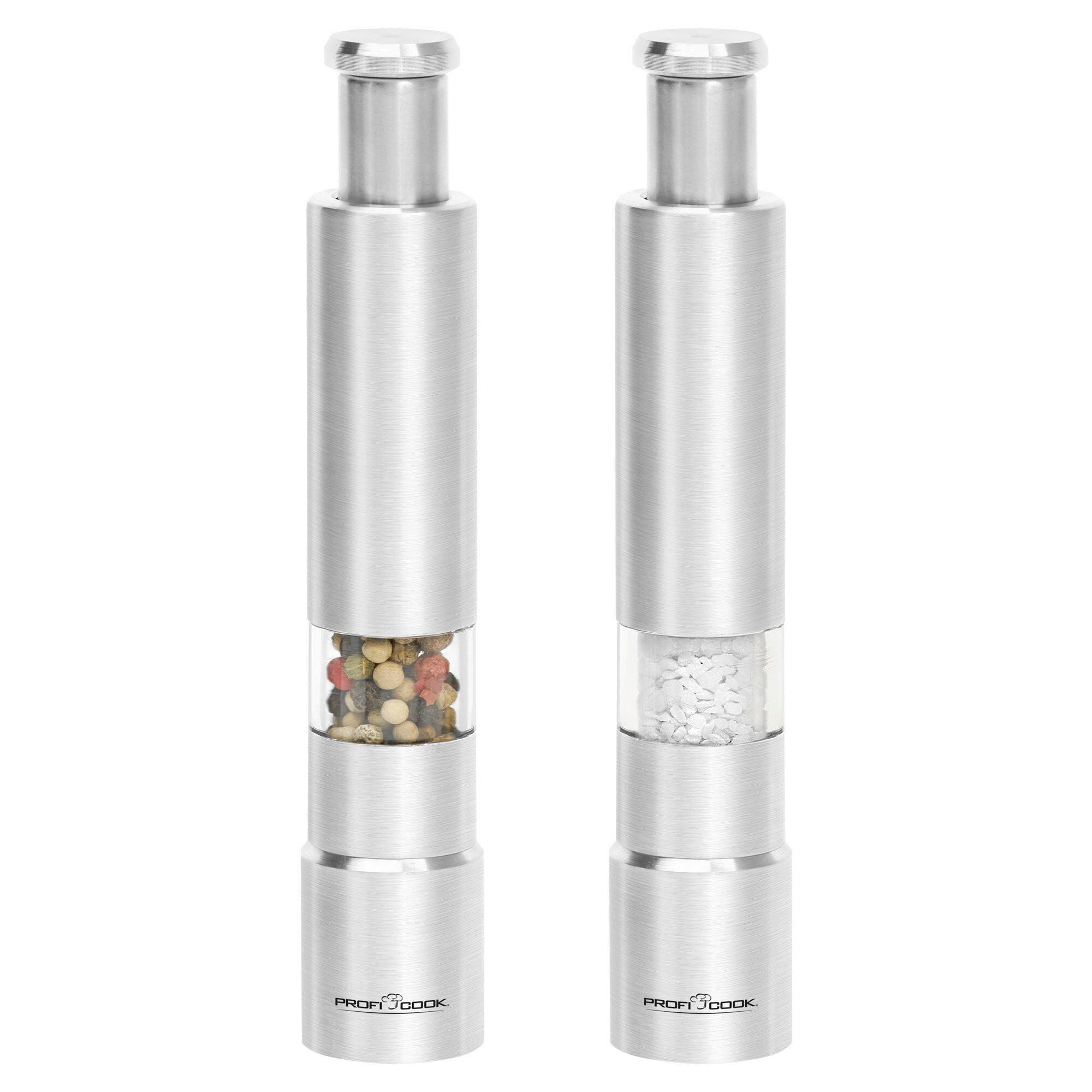 MŁYNEK ELEKTRYCZNY SÓL/PIEPRZ PC-PSM 1160 - kolor stalowy, Basics, tworzywo sztuczne/metal (2,7/15,2/2,7cm) - Bomann