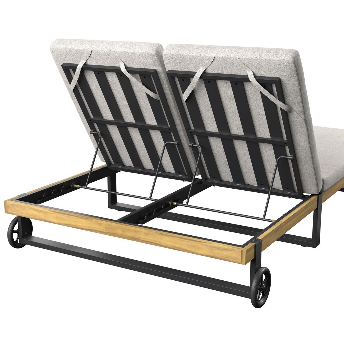 Gartenliege Elenyi creme/grau Metall/Outdoorstoff/Holz - Greige, MODERN, Holz/Textil (130/95/200cm) - Bessagi Garden