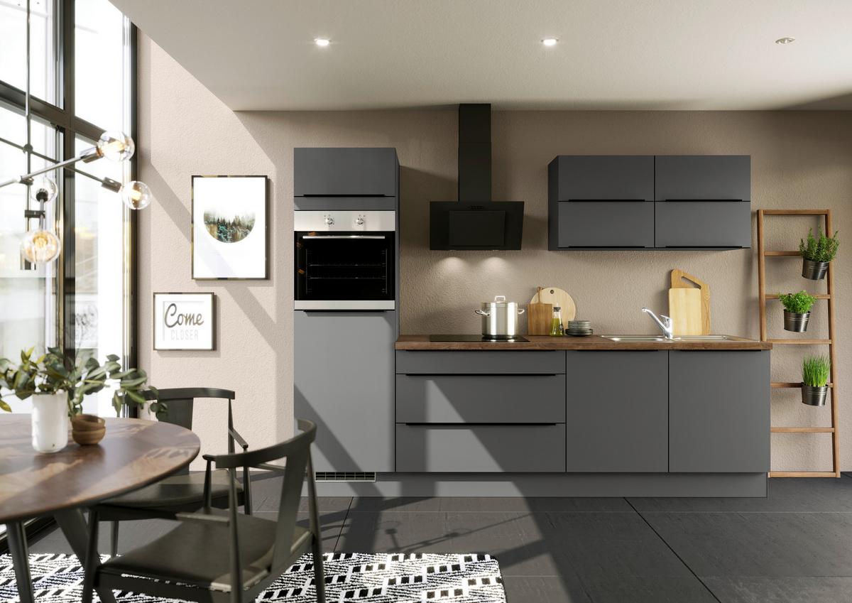 Küchenblock IBZ ohne Geräte ca. 280 cm Dunkelgrau - Eiche dunkel/Graphitfarben, Design, Holzwerkstoff/Metall (280cm) - Impuls