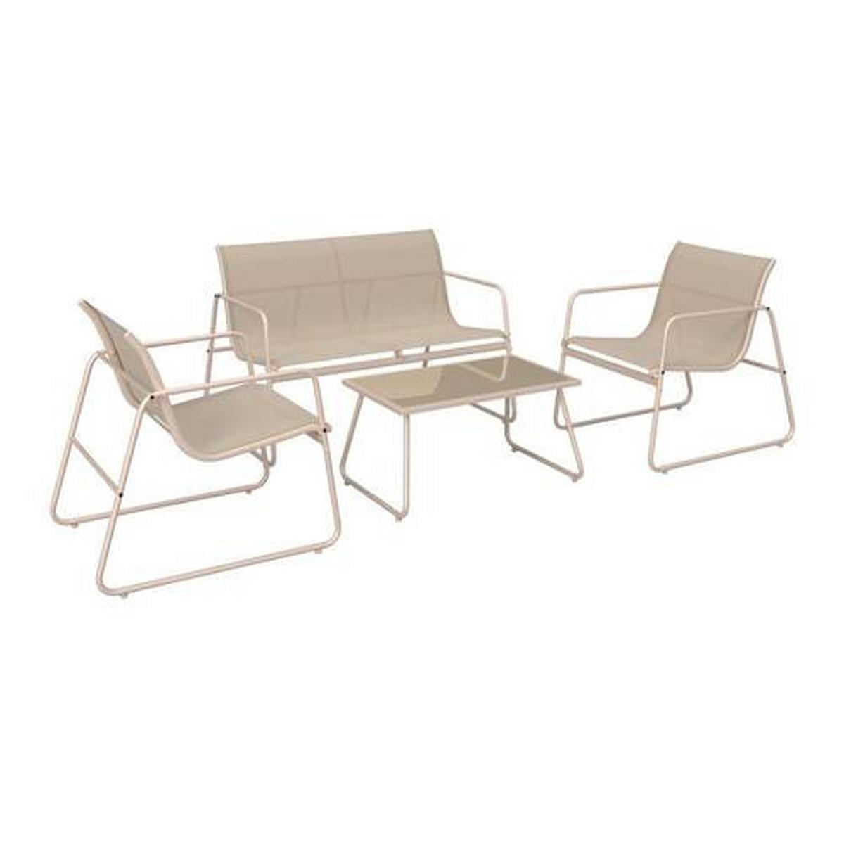 Gartenset Alin Beige, 4-teilig - Creme, MODERN, Glas/Textil (113/73/74cm) - Based