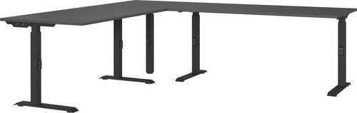 Eckschreibtisch Ribera in Schwarz/Graphitfarben - Graphitfarben/Schwarz, MODERN, Holzwerkstoff/Metall (260/68-91/220cm) - Premium Living