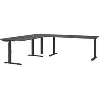 Eckschreibtisch Ribera in Schwarz/Graphitfarben - Graphitfarben/Schwarz, Modern, Holzwerkstoff/Metall (260/68-91/220cm) - Premium Living