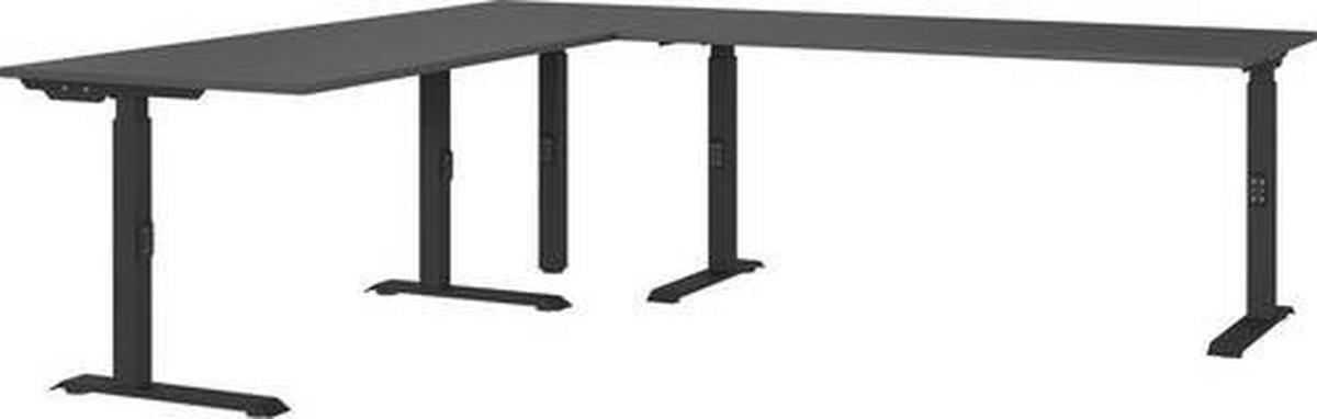 Eckschreibtisch Ribera in Schwarz/Graphitfarben - Graphitfarben/Schwarz, Modern, Holzwerkstoff/Metall (260/68-91/220cm) - Premium Living