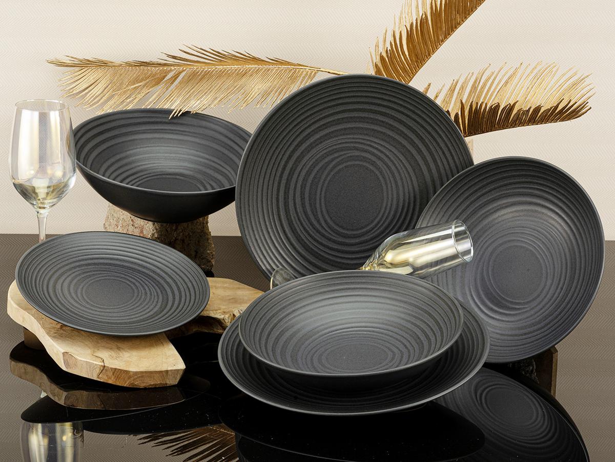 Jedilni Servis Lava Stone Black, 12-Delni - črna, Trend, keramika - Creatable