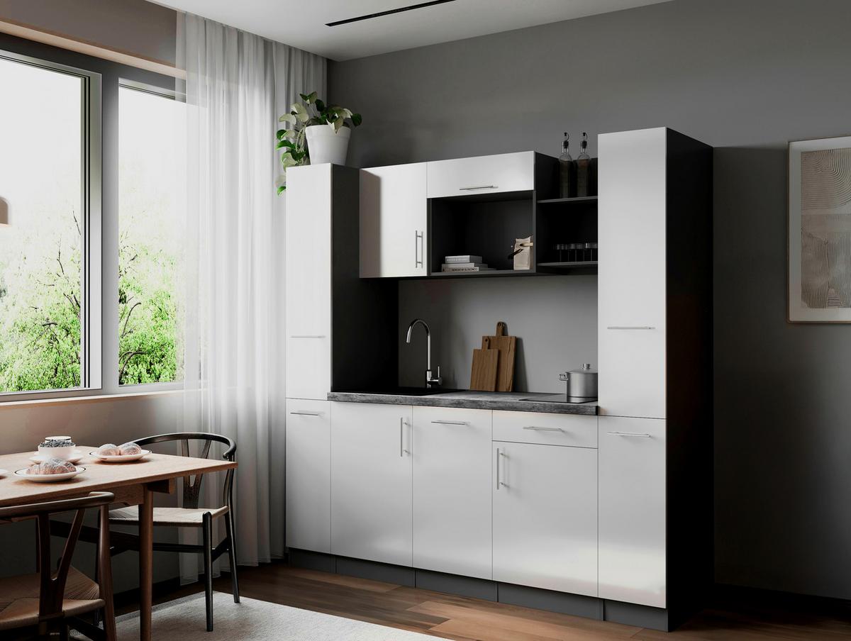 Küchenblock Oliver m. Geräten Weiß - Weiß/Grau, Trend, Holzwerkstoff/Metall (205cm) - Respekta