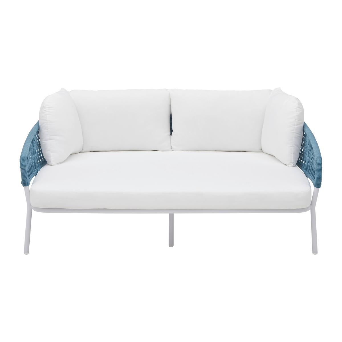 île de soleil weiß/blau, Outdoorgewebe - Türkis/Weiss, Modern, Textil/Metall (170/68/150cm) - Bessagi Garden