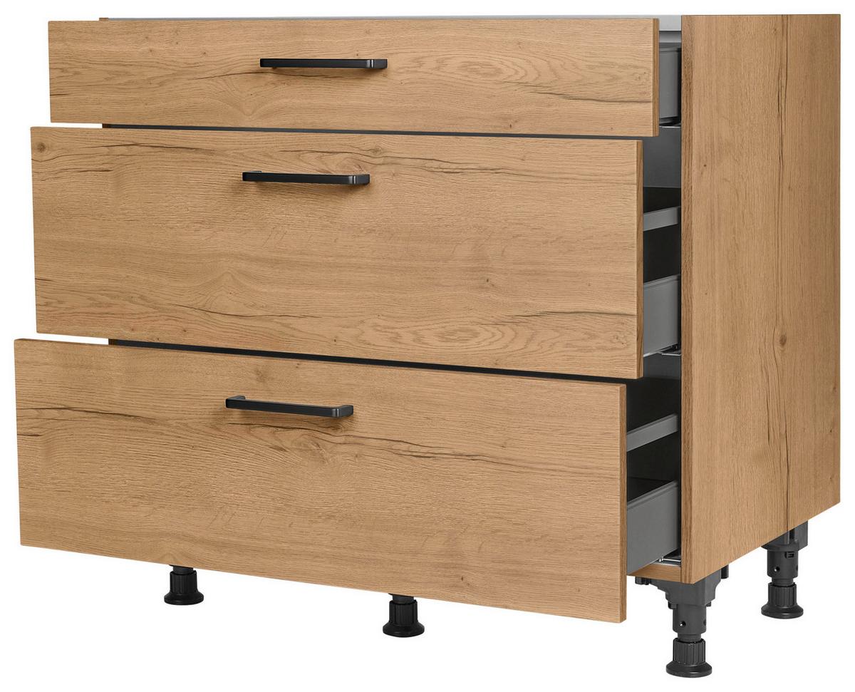 Schubkastenunterschrank Structura Eiche - Eichefarben/Schwarz, MODERN, Holzwerkstoff/Metall (90/87/56cm) - Nobilia