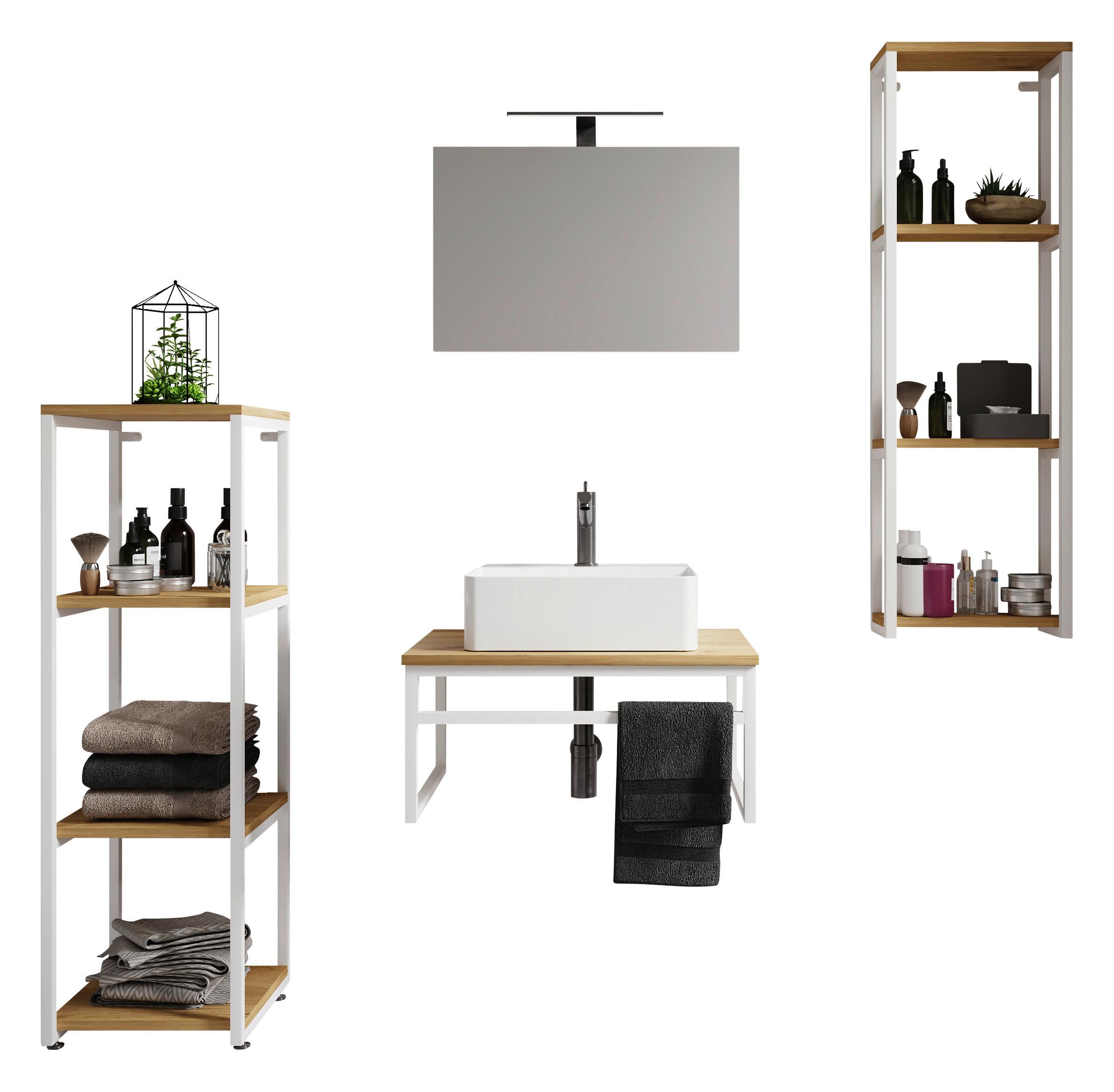 Kopalnica Bitila 60, Bela, Barva Hrasta, 5-Delno - črna/bela, Moderno, kovina/umetna masa (130cm) - MID.YOU