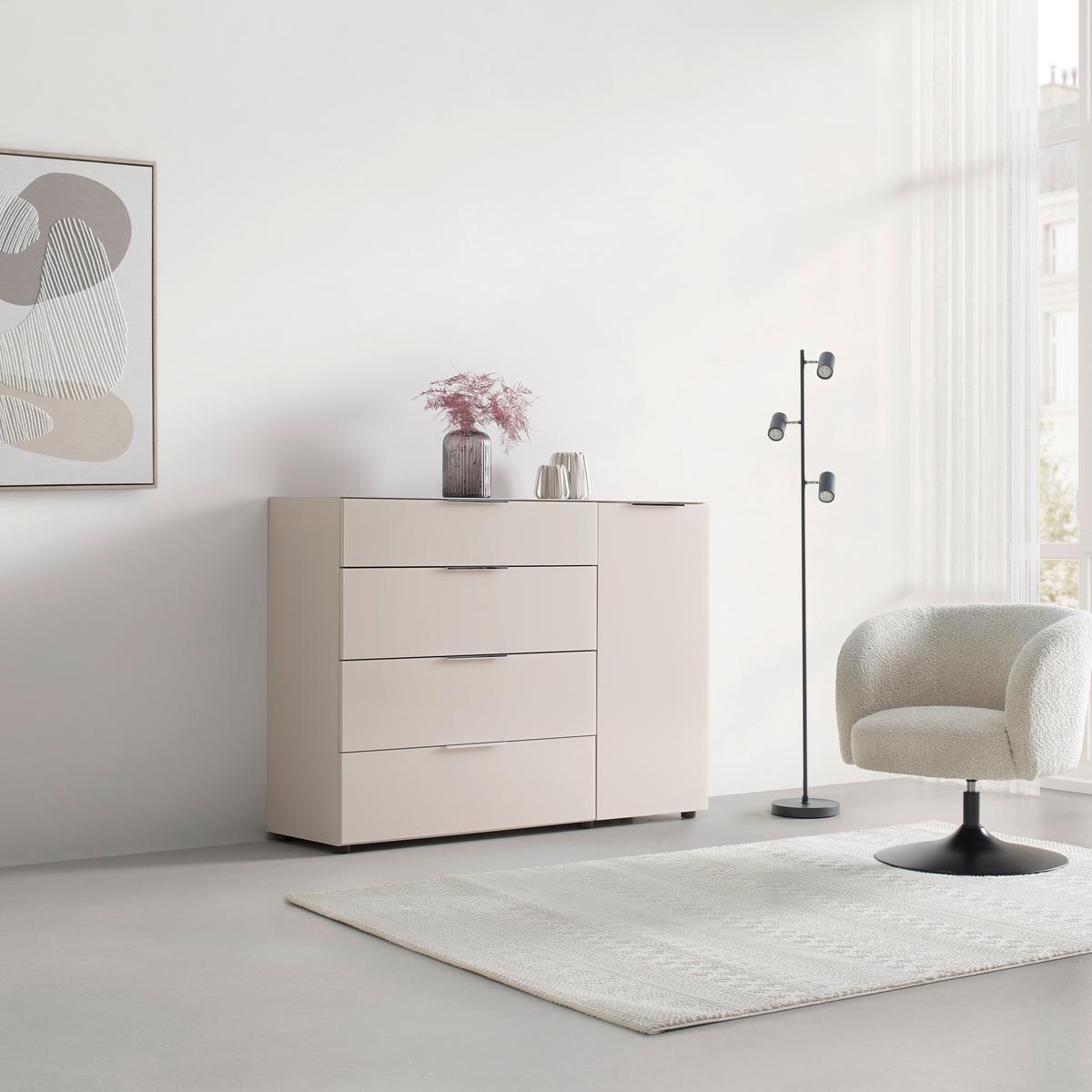 Kommode Siena Kaschmirfarben - Chromfarben/Kaschmir, MODERN, Glas/Holzwerkstoff (135/99/40cm) - Mömax