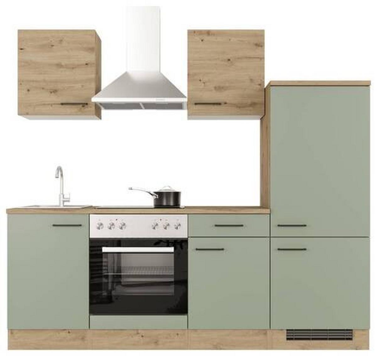 Kuhinjski Blok Cara, Zelena, Hrast - črna/zelena, Moderno, kovina/leseni material (220cm) - FlexWell