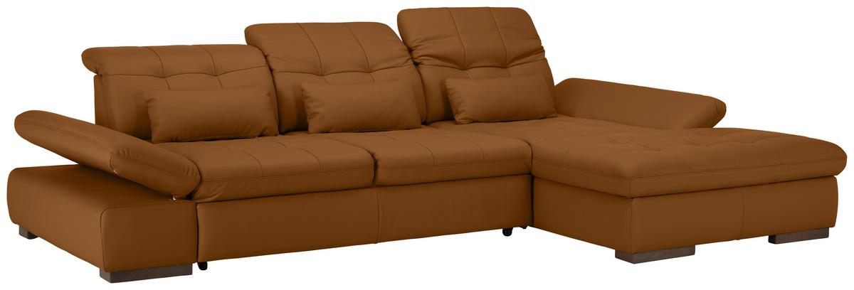 Wohnlandschaft Sanfino Leder Dunkelorange - Chromfarben/Dunkelorange, KONVENTIONELL, Leder/Metall (305/79-96/199cm) - Premium Living