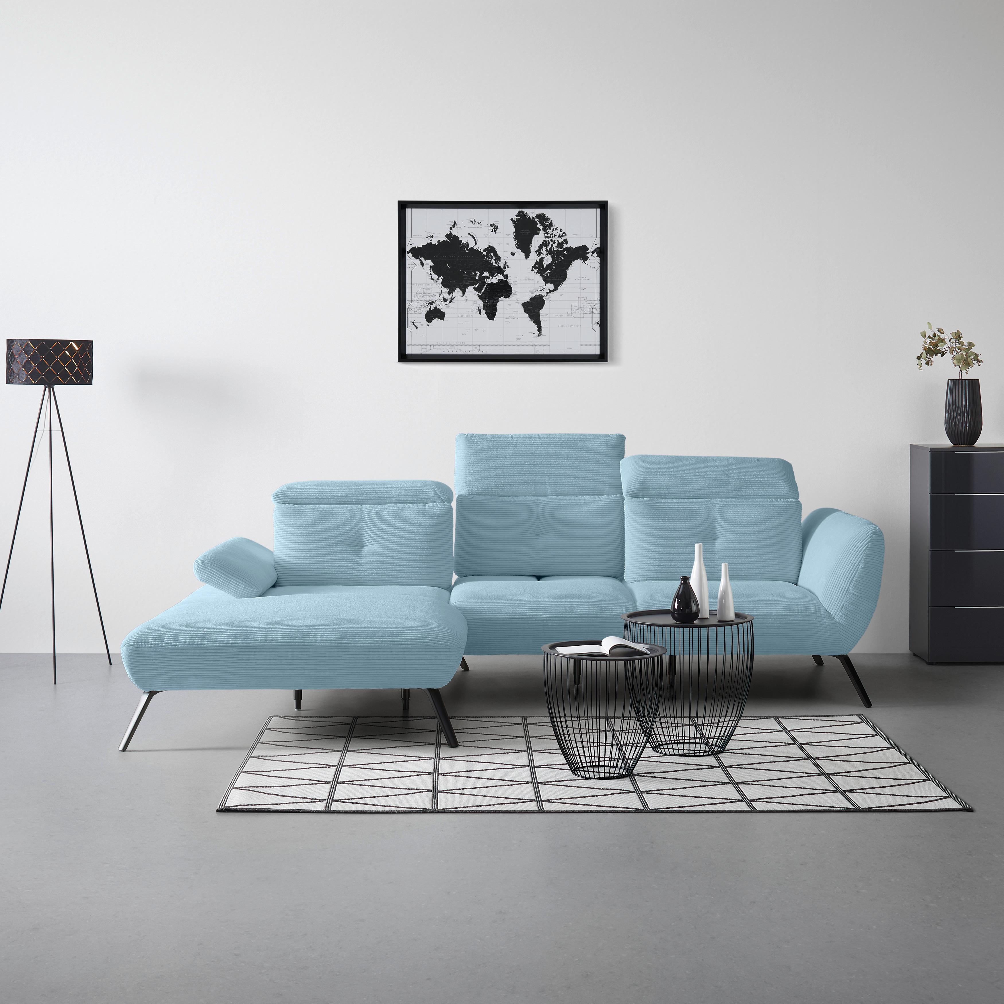 Wohnlandschaft Seattle Blaugrau - Blaugrau/Schwarz, MODERN, Holzwerkstoff/Textil (196/301cm) - Premium Living
