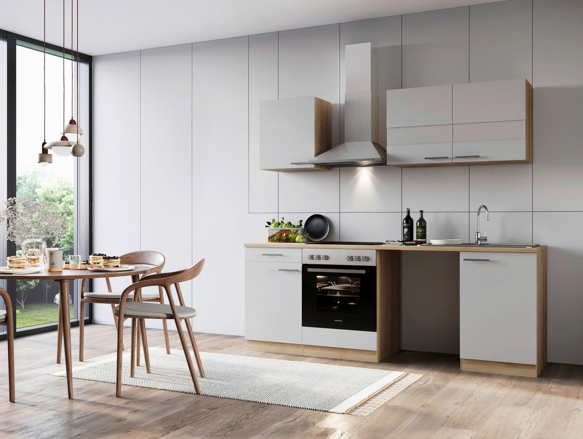 Kuhinjski Blok Z Aparati Merle, 220cm - barve nerjavečega jekla/črna, Basics, kovina/steklo (220cm) - Respekta