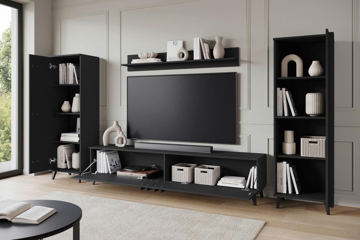 Dnevni Regal Helsinki 1, Črna, 4-Delno - črna, Trend, umetna masa/leseni material (270/140/33cm)