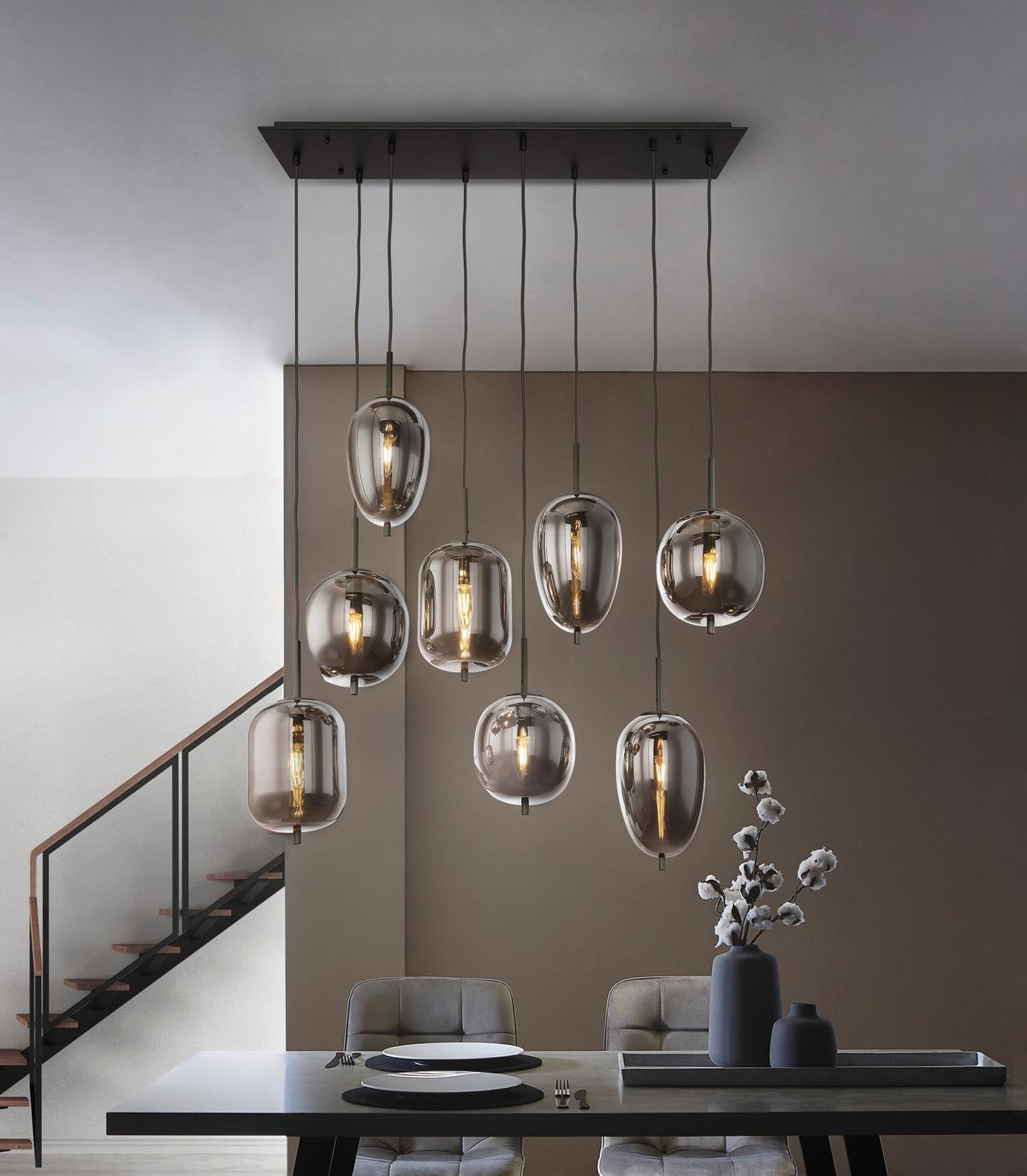 LAMPA WISZĄCA 15345-8LU BLACKY - czarny, Design, metal/szkło (94/34/120cm) - Dieter Knoll