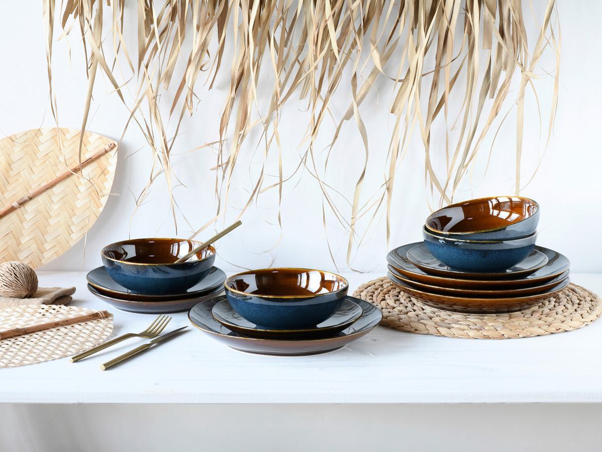 Jedilni Servis Mallorca, 12-Delni - modra/rjava, Basics, keramika - Creatable