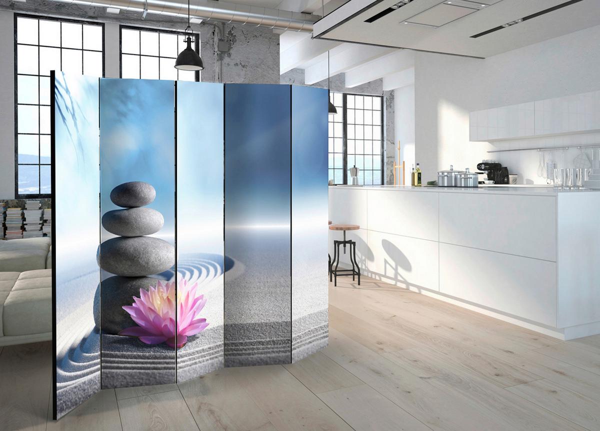Paravan Zen Garden I, 5-Delni, Akustičen - svetlo modra/svetlo siva, Basics, umetna masa/tekstil (225/172/3cm) - artgeist