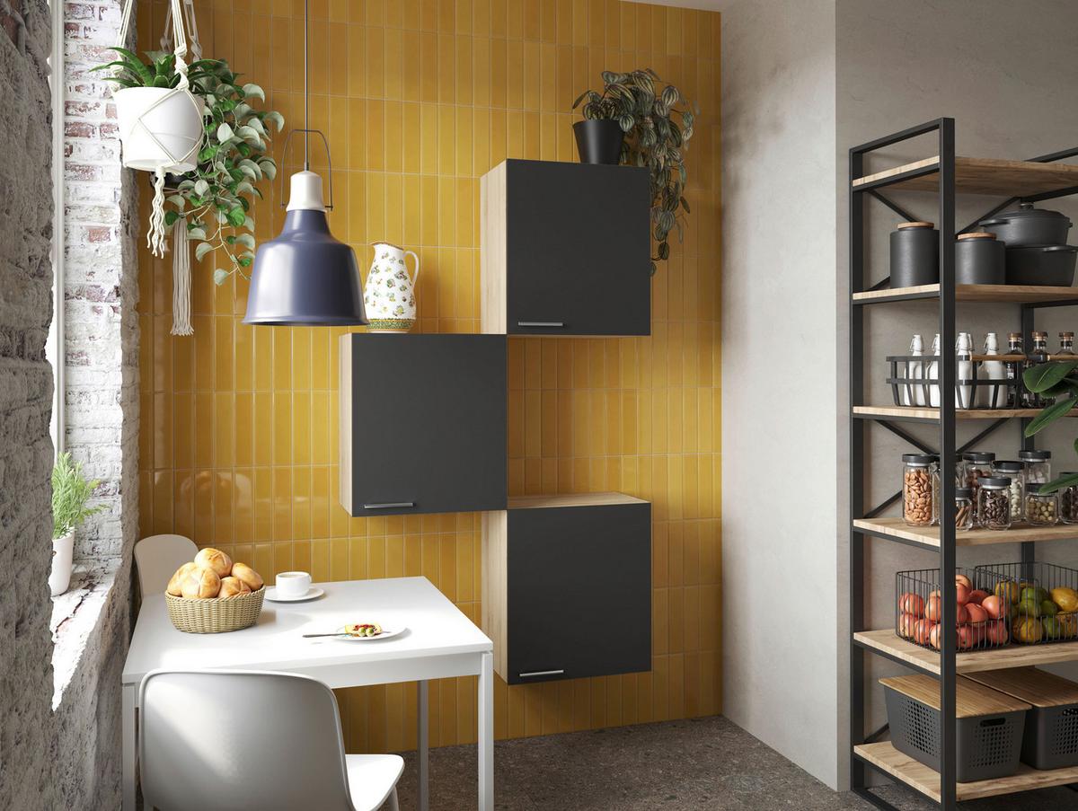 Set Kuhinjskih Zgornjih Omaric Merle, 3 Kos - srebrne barve/črna, Basics, kovina/leseni material (100/168,3/34,6cm) - Respekta