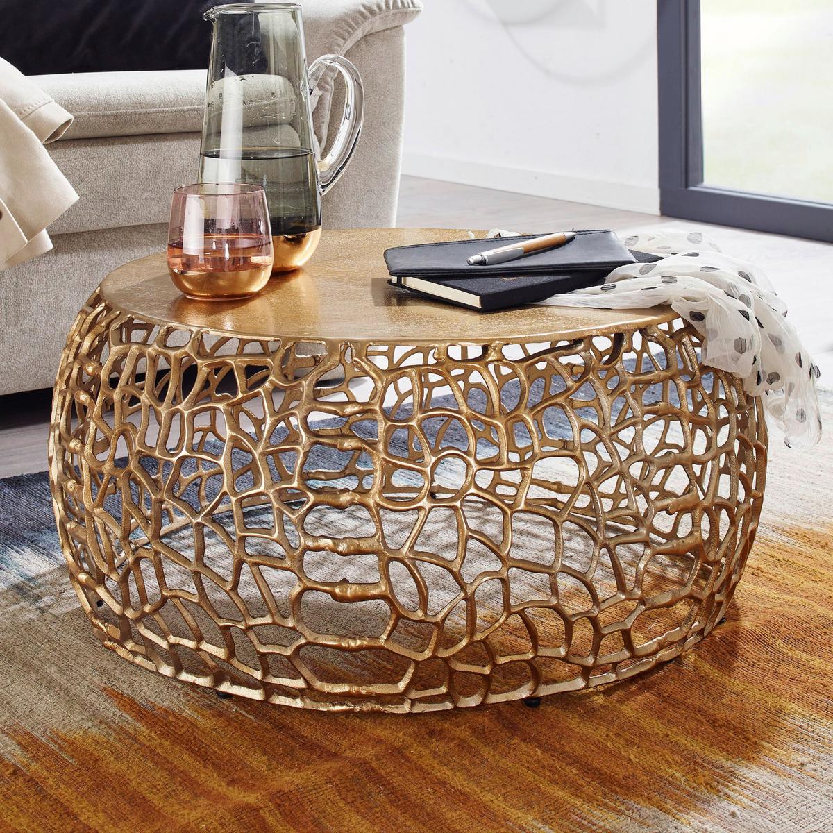 Klubska Miza Wohnling - zlate barve, Design, kovina (66/66/30cm) - MID.YOU