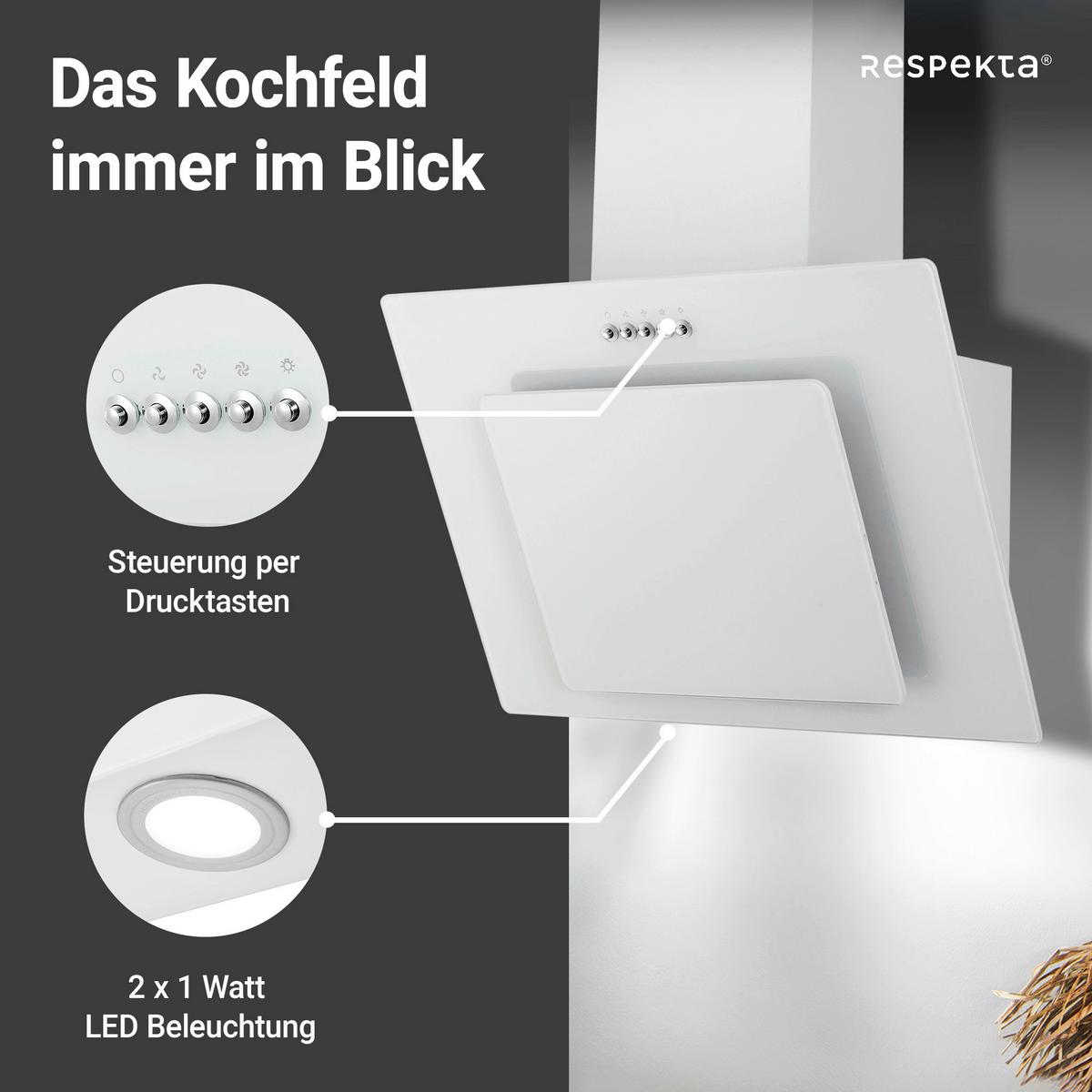 Dunstabzugshaube Leila Metall /Glas Weiß B: ca. 60 cm - Weiß, Trend, Glas/Metall (59,8/72,7-110,7/30,5cm) - Respekta