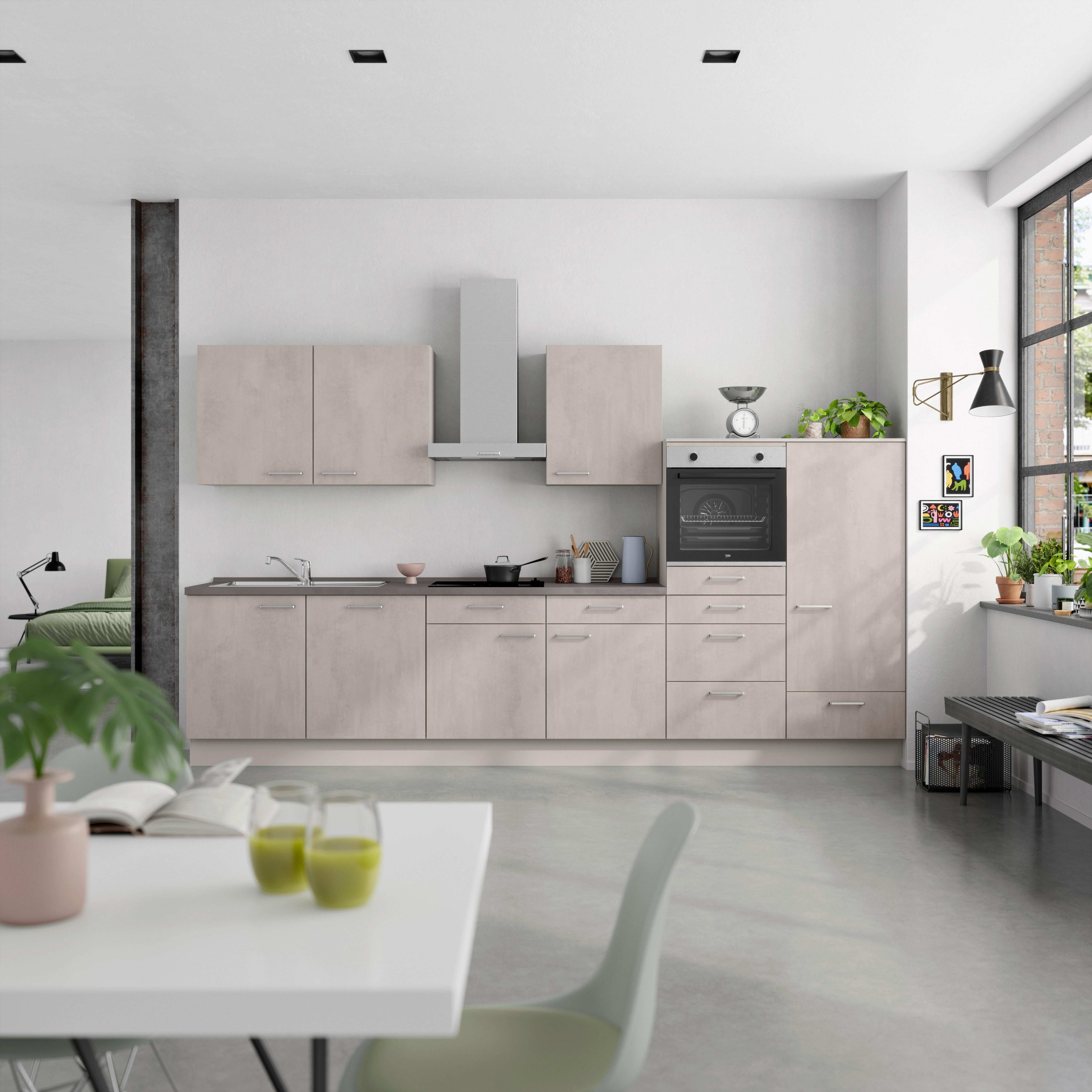 Küchenblock Riva Low m. Geräten Grau - Schieferfarben/Edelstahlfarben, MODERN, Holzwerkstoff/Metall (360cm) - Nobilia