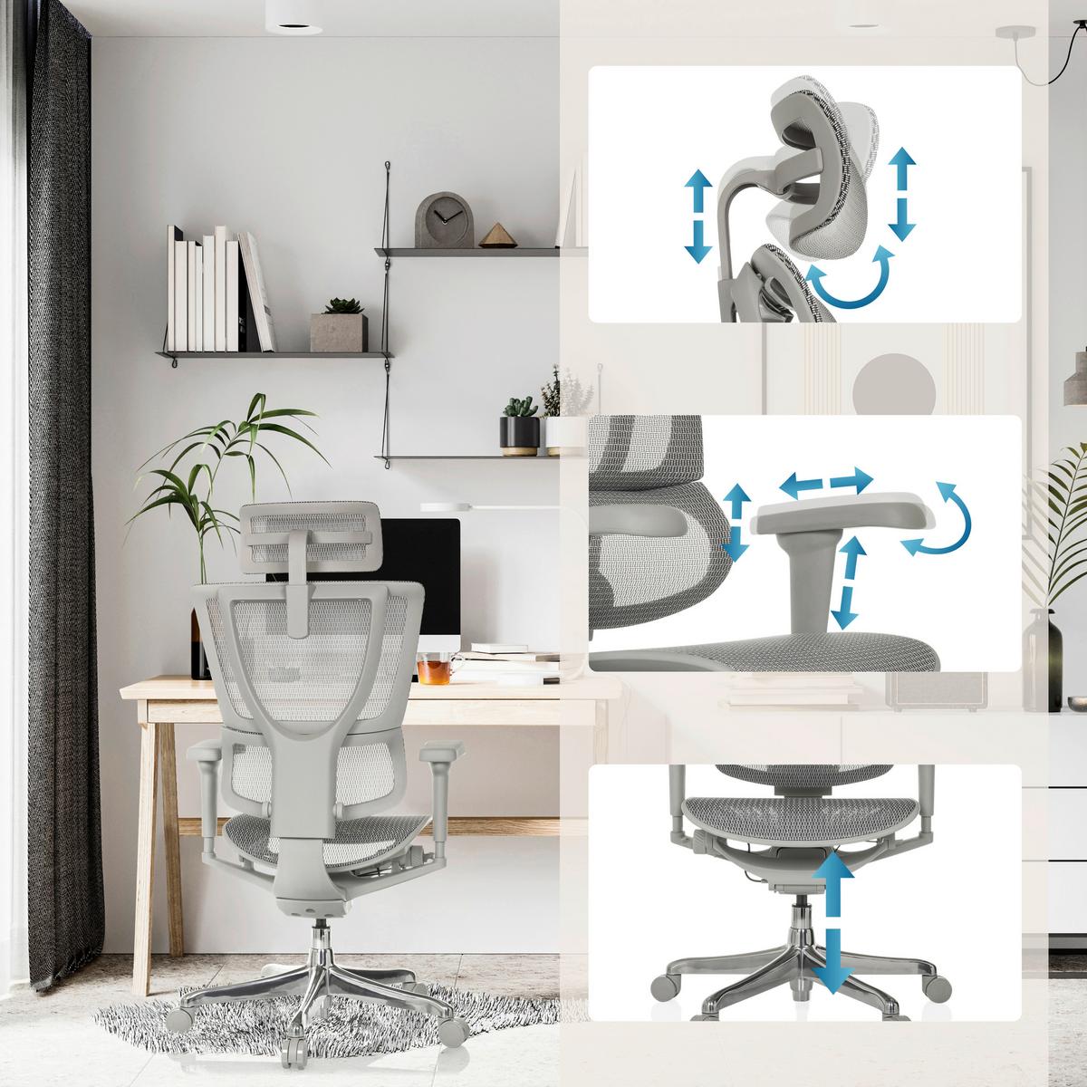 Drehstuhl Ergohuman Slim Ultra G Gen 2 Grau - Silberfarben/Grau, MODERN, Kunststoff/Textil (71/116 - 135/75cm) - MID.YOU