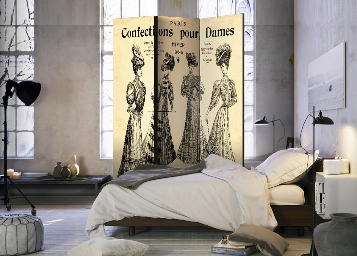 Paravan Confections Pour Dames, 3-Delni, Dvostranski - siva/bež, Basics, tekstil/les (135/172/3cm) - artgeist