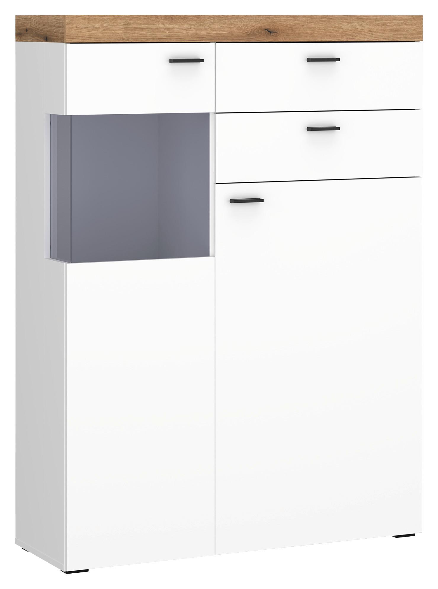 Highboard Kiro Alpinweiß/Artisan Eiche - Schwarz, MODERN, Glas/Holzwerkstoff (100/141/42cm) - Mömax