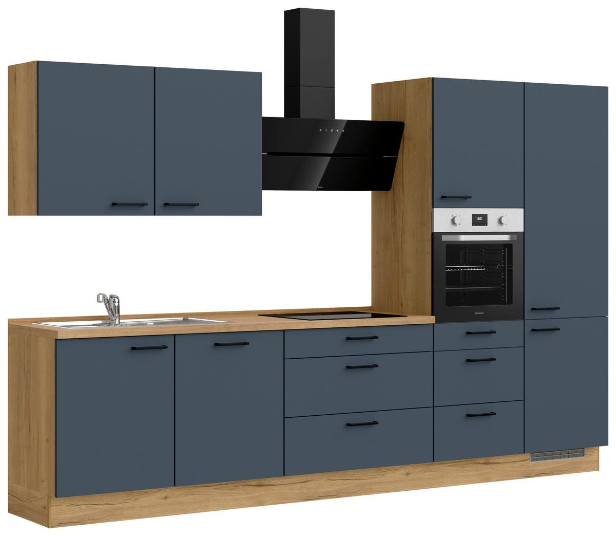 Küchenblock Easytouch High m. Geräten Dunkelblau - Eichefarben/Schwarz, MODERN, Holzwerkstoff/Metall (330cm) - Nobilia