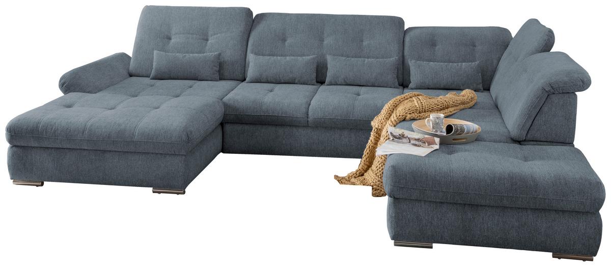 Wohnlandschaft Dalida Hellblau Chenille - Chromfarben/Hellblau, Design, Textil/Metall (195/376/254cm) - Livetastic