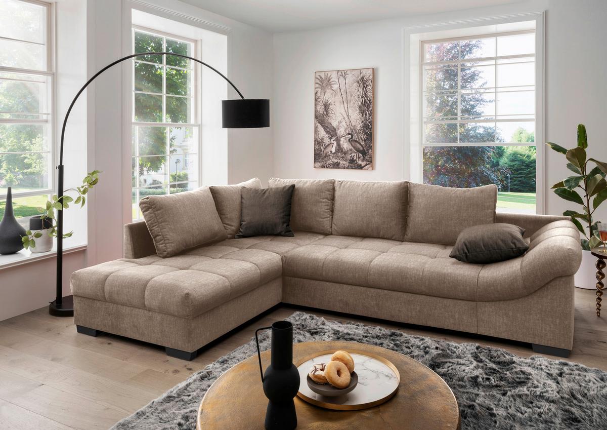 Wohnlandschaft Alvito Hellbraun Velours - Hellbraun/Dunkelbraun, MODERN, Holz/Textil (202/298cm) - MID.YOU