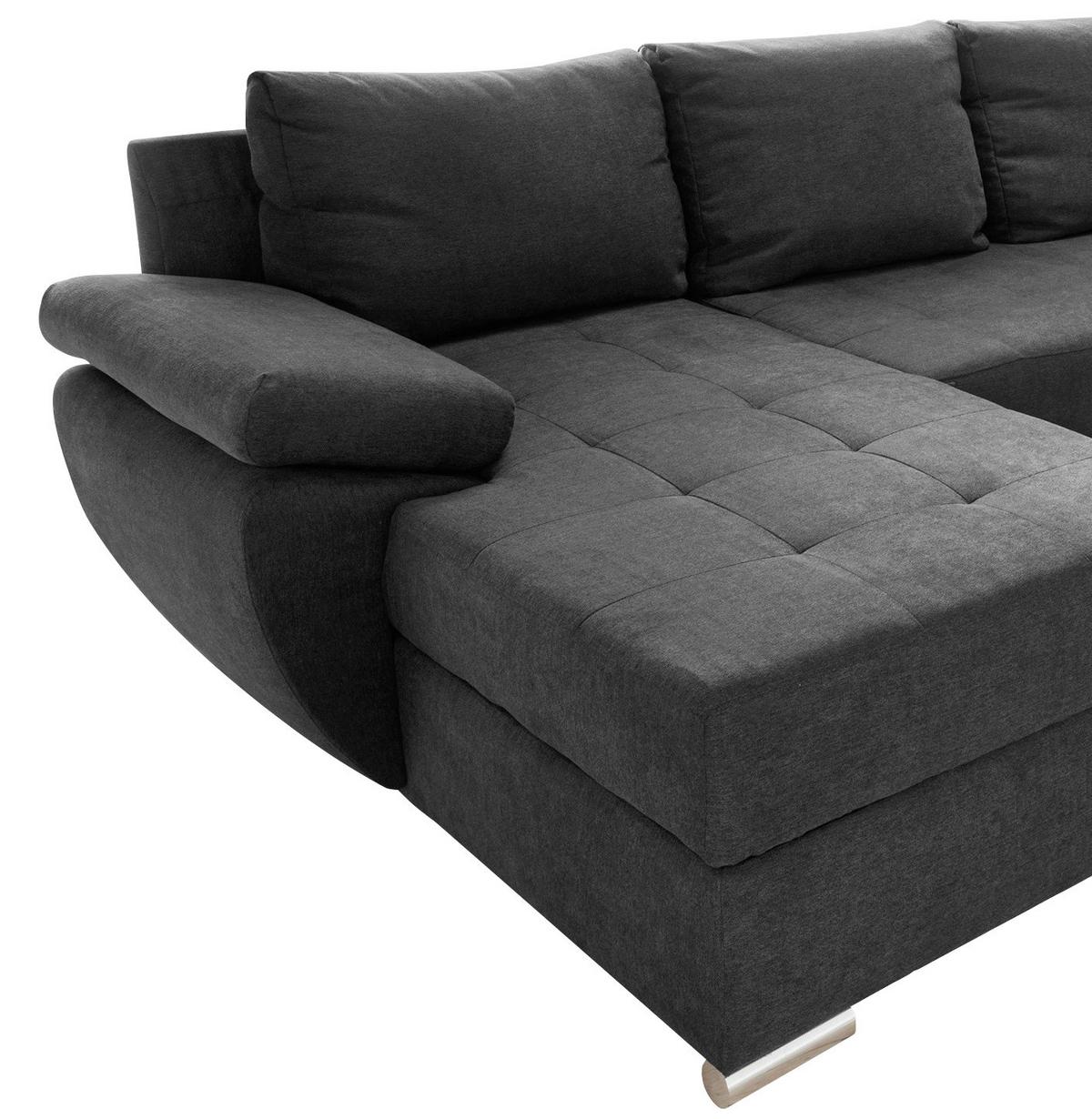 Sedežna Garnitura Terana, Antracit, Ležišče, Predal - barve kroma/srebrne barve, Konvencionalno, kovina/tekstil (157/305/219cm) - Premium Living