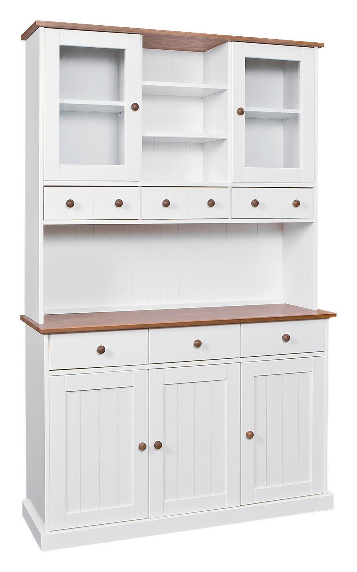 Kredenca Westerland, Masiven Bor, Bela - bela/rjava, Trend (131/205/45cm) - MID.YOU