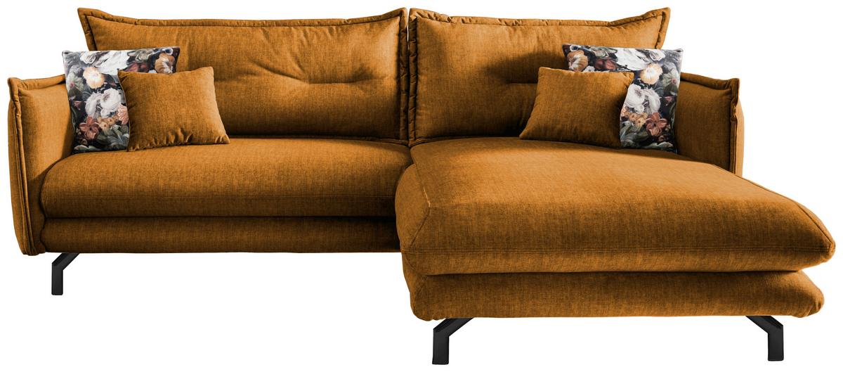 Wohnlandschaft Lava Gelb Velours - Gelb/Multicolor, MODERN, Textil/Metall (255/180cm) - Livetastic